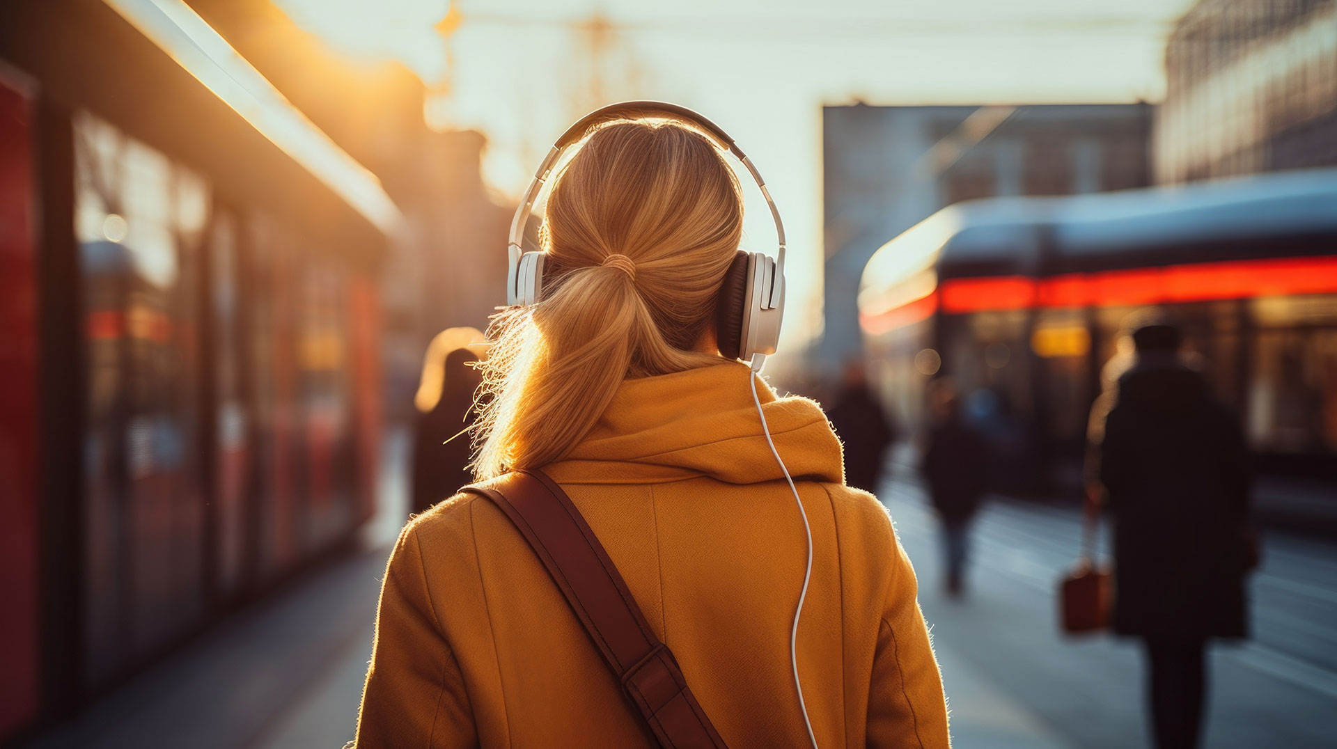 Kvinna som lyssnar på företags-podcast